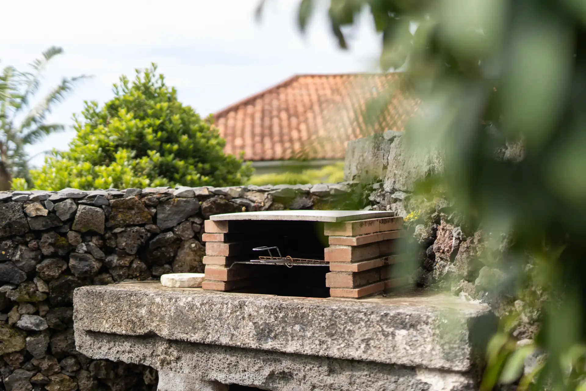 Stone BBQ grill in the garden
